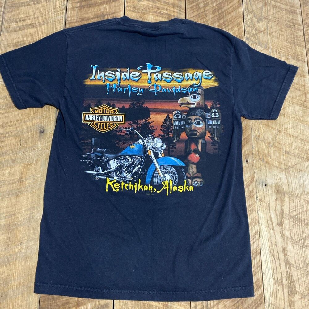 Harley Davidson T Shirt Black Motorcycle Ketchikan Alaska Print Men’s Size Small